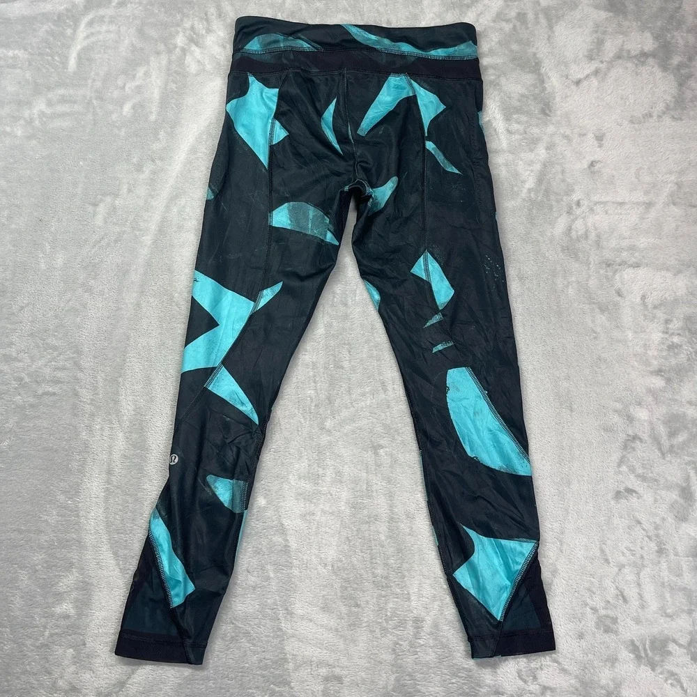 Lululemon Leggings Womens 27x26 Black Teal Abstract High Waist Inspire Tight‎